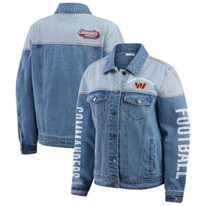 NWT NFL Washington Commanders Denim Varsity Jean Jacket